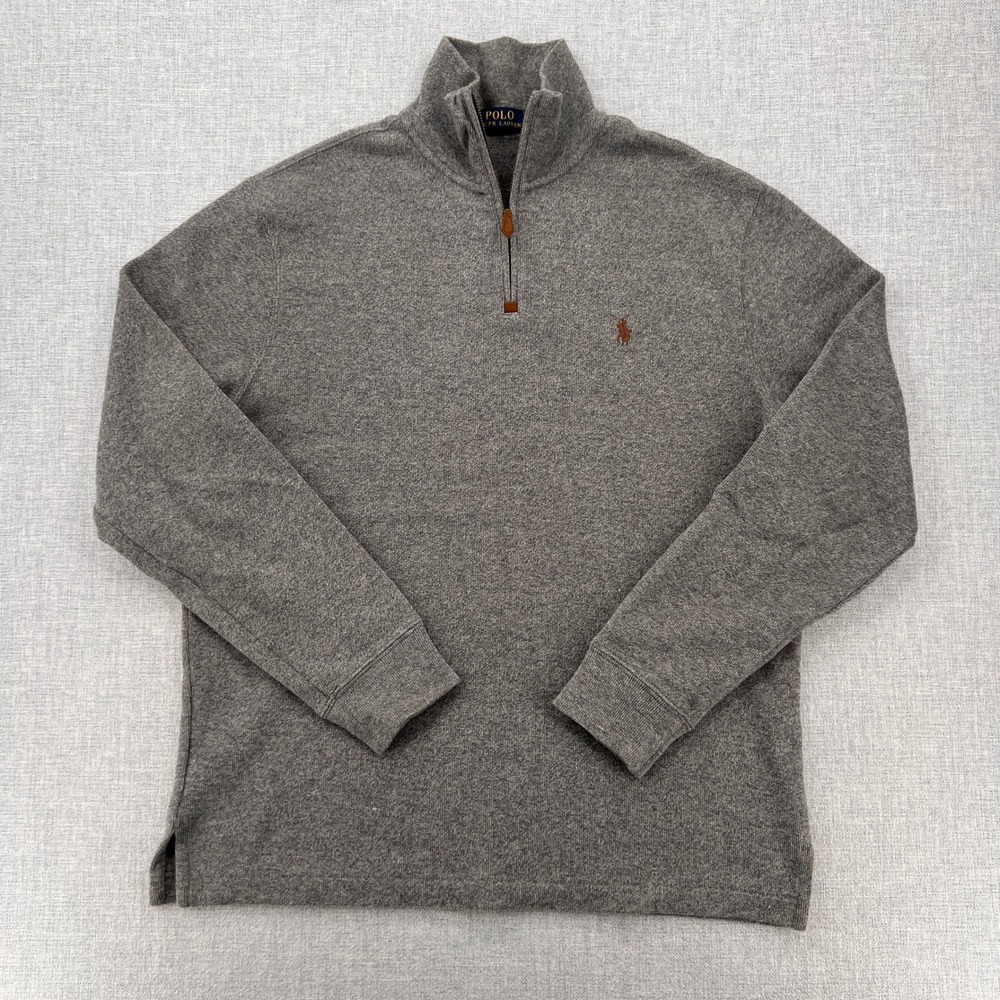 Polo Ralph Lauren Quarter Zip Sweater Men Medium Gray Pony Preppy Smart Ivy 1/4 - Picture 3 of 10